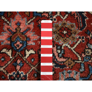 7'3"x9'7" Fire Brick Red, Antique Persian Heriz with Fish Mahi All Over Design, Full Pile, Hand Knotted, Mint Condition, Pure Wool, Clean, Oriental Rug FWR524406