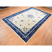 Load image into Gallery viewer, 9&#39;x14&#39;2&quot; Cream Color, Antique Chinese Peking with Butterflies, Hand Knotted, Full Pile, Pure Wool, Mint Condition, Clean and Soft, Long and Narrow, Oriental Rug FWR524412