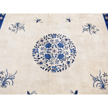 Load image into Gallery viewer, 9&#39;x14&#39;2&quot; Cream Color, Antique Chinese Peking with Butterflies, Hand Knotted, Full Pile, Pure Wool, Mint Condition, Clean and Soft, Long and Narrow, Oriental Rug FWR524412