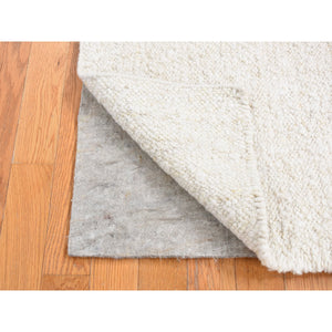 1'10"x1'10" Ivory, 100% Wool, Hand Knotted, Modern Minimalist Design, Thicker Flat Weave, Sample Fragment, Square Oriental Rug FWR524460