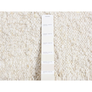 1'10"x1'10" Ivory, 100% Wool, Hand Knotted, Modern Minimalist Design, Thicker Flat Weave, Sample Fragment, Square Oriental Rug FWR524460