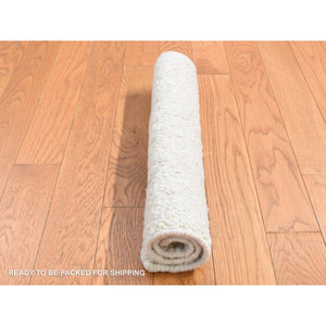 1'10"x1'10" Ivory, 100% Wool, Hand Knotted, Modern Minimalist Design, Thicker Flat Weave, Sample Fragment, Square Oriental Rug FWR524460