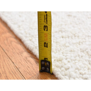 1'10"x1'10" Ivory, 100% Wool, Hand Knotted, Modern Minimalist Design, Thicker Flat Weave, Sample Fragment, Square Oriental Rug FWR524460