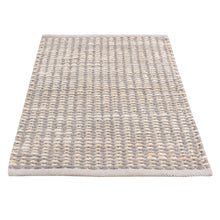 Load image into Gallery viewer, 2&#39;3&quot;x2&#39;3&quot; Taupe, Looped and Uncut Flat Pile, Looped Finish, Natural Undyed Wool, 100% Wool, Hand Loomed, Sample Fragments, Square Oriental Rug FWR524502