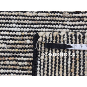 1'10"x2'1" Ivory with Black, 100% Wool, Hand Loomed, Looped and Uncut Flat Pile, Natural Undyed Wool, Sample Fragment, Oriental Rug FWR524520