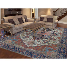 Load image into Gallery viewer, 9&#39;9&quot;x12&#39;6&quot; Daisy White, Antique Persian Serapi Heriz, Even Wear, Hand Knotted, Pure Wool, Sides and Ends Professionally Secured, Cleaned, Harmonizing Color Combination, Oriental Rug FWR524544