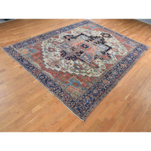 Load image into Gallery viewer, 9&#39;9&quot;x12&#39;6&quot; Daisy White, Antique Persian Serapi Heriz, Even Wear, Hand Knotted, Pure Wool, Sides and Ends Professionally Secured, Cleaned, Harmonizing Color Combination, Oriental Rug FWR524544