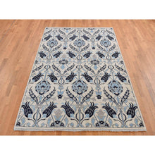 Load image into Gallery viewer, 6&#39;x9&#39;1&quot; Baby Powder White, Hand Knotted, Peshawar Borderless Tulip and Flower Leaf Repetitive All Over Design, Pure Wool, Oriental Rug FWR524550