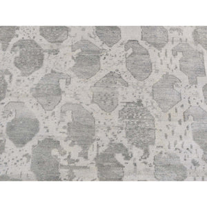 5'10"x9' Gainsboro Gray, Oushak Repetitive Botteh Design with Washed Out Colors, Pure Wool, Hand Knotted, Oriental Rug FWR524562