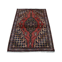 Load image into Gallery viewer, 3&#39;5&quot;x5&#39; Cardinals Red, New Persian Mazlagan with Zig Zag Open Field Geometric Design, Pure Wool, Hand Knotted, Oriental Rug FWR524592