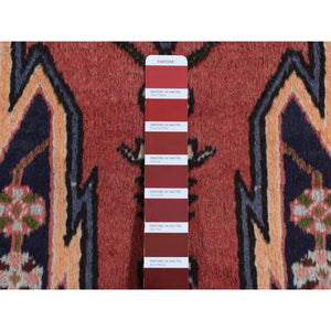 3'5"x5' Cardinals Red, New Persian Mazlagan with Zig Zag Open Field Geometric Design, Pure Wool, Hand Knotted, Oriental Rug FWR524592