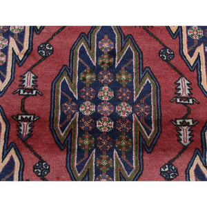 3'5"x5' Cardinals Red, New Persian Mazlagan with Zig Zag Open Field Geometric Design, Pure Wool, Hand Knotted, Oriental Rug FWR524592