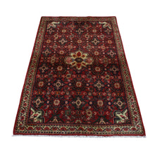 Load image into Gallery viewer, 3&#39;4&quot;x5&#39;6&quot; Maroon Red, Vintage Fish Mahi Herat Design with A Blossom Center, Clean, Hand Knotted, Pure Wool, Oriental Rug FWR524598