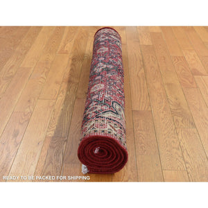 3'4"x5'6" Maroon Red, Vintage Fish Mahi Herat Design with A Blossom Center, Clean, Hand Knotted, Pure Wool, Oriental Rug FWR524598