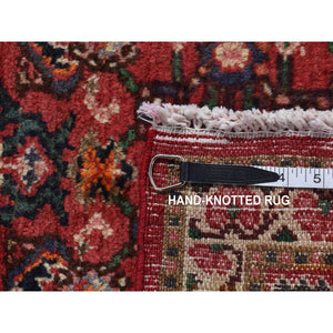 3'4"x5'6" Maroon Red, Vintage Fish Mahi Herat Design with A Blossom Center, Clean, Hand Knotted, Pure Wool, Oriental Rug FWR524598