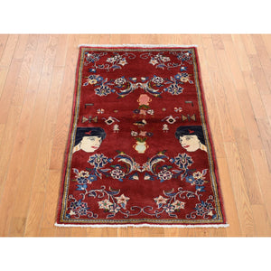 3'x4'9" Fire Brick Red, Persian Ardabil with Various Human Figurines, Pure Wool, Hand Knotted, Oriental Rug FWR524610