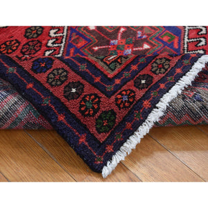 3'5"x4'9" Imperial Red, New Persian Hamadan with Karajeh Design, Pure Wool, Hand Knotted, Oriental Rug FWR524616