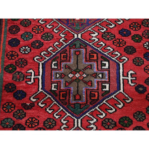 3'5"x4'9" Imperial Red, New Persian Hamadan with Karajeh Design, Pure Wool, Hand Knotted, Oriental Rug FWR524616