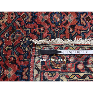 3'x6'2" Prismatic Red, Vintage Persian Hamadan, All Over Fish Mahi Design with Center Flower, Some Wear, Clean, Pure Wool, Hand Knotted, Runner Oriental Rug FWR524628