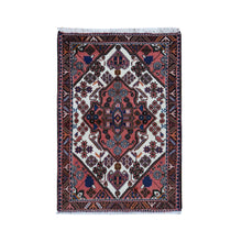 Load image into Gallery viewer, 3&#39;4&quot;x4&#39;9&quot; Imperial Red, Vintage Persian Hamadan, Pure Wool, Hand Knotted, Oriental Rug FWR524646