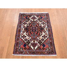 Load image into Gallery viewer, 3&#39;4&quot;x4&#39;9&quot; Imperial Red, Vintage Persian Hamadan, Pure Wool, Hand Knotted, Oriental Rug FWR524646
