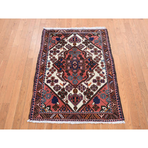 3'4"x4'9" Imperial Red, Vintage Persian Hamadan, Pure Wool, Hand Knotted, Oriental Rug FWR524646
