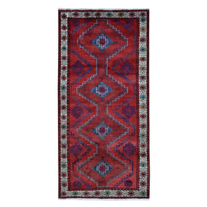 3'8"x7'9" Barn Red, Vintage Persian Hamadan, Full Pile, Mint Condition, Pure Wool, Hand Knotted, Wide Runner Oriental Rug FWR524658