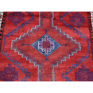 3'8"x7'9" Barn Red, Vintage Persian Hamadan, Full Pile, Mint Condition, Pure Wool, Hand Knotted, Wide Runner Oriental Rug FWR524658