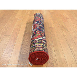 3'4"x6'2" Imperial Red, New Bohemian Persian, Geometrical Flower Center Medallion, Dense Weave, Pure Wool, Hand Knotted, Oriental Rug FWR524676