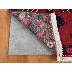 2'6"x9'6" Alabama Crimson Red, New Persian Hamadan with Repetitive Medallion, Pure Wool, Open Field Design, Hand Knotted, Runner Oriental Rug FWR524694