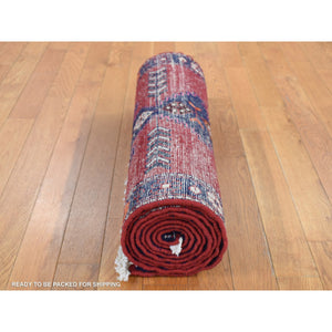 2'6"x9'6" Alabama Crimson Red, New Persian Hamadan with Repetitive Medallion, Pure Wool, Open Field Design, Hand Knotted, Runner Oriental Rug FWR524694