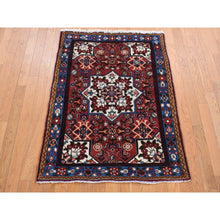 Load image into Gallery viewer, 3&#39;4&quot;x4&#39;10&quot; Cardinals Red, New Bohemian Persian Hamadan Flower Bouquet Design, Pure Wool, Hand Knotted, Oriental Rug FWR524706