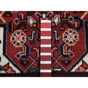 3'4"x4'10" Cardinals Red, New Bohemian Persian Hamadan Flower Bouquet Design, Pure Wool, Hand Knotted, Oriental Rug FWR524706