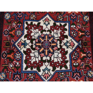 3'4"x4'10" Cardinals Red, New Bohemian Persian Hamadan Flower Bouquet Design, Pure Wool, Hand Knotted, Oriental Rug FWR524706