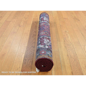 3'4"x4'10" Cardinals Red, New Bohemian Persian Hamadan Flower Bouquet Design, Pure Wool, Hand Knotted, Oriental Rug FWR524706