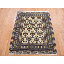 Load image into Gallery viewer, 4&#39;3&quot;x5&#39;7&quot; Cream Color, Hand Knotted, Pure Wool, Turkoman Bokara, Geometric Motif Repetitive Vase Design, Oriental Rug FWR524718