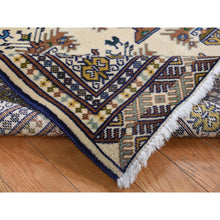 Load image into Gallery viewer, 4&#39;3&quot;x5&#39;7&quot; Cream Color, Hand Knotted, Pure Wool, Turkoman Bokara, Geometric Motif Repetitive Vase Design, Oriental Rug FWR524718