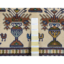 Load image into Gallery viewer, 4&#39;3&quot;x5&#39;7&quot; Cream Color, Hand Knotted, Pure Wool, Turkoman Bokara, Geometric Motif Repetitive Vase Design, Oriental Rug FWR524718