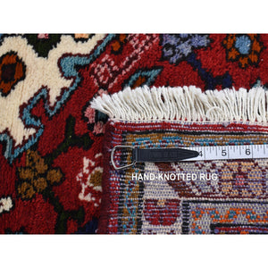 3'7"x4'8" Maroon Red, New Persian Bohemian Hamadan, Geometric Flower Design, Pure Wool, Hand Knotted, Oriental Rug FWR524742