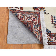 Load image into Gallery viewer, 3&#39;3&quot;x4&#39;3&quot; Ivory, New Bohemian Karabakh, Serrated Center Medallion and Flower Design, Pure Wool, Hand Knotted, Oriental Rug FWR524754