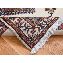 Load image into Gallery viewer, 3&#39;3&quot;x4&#39;3&quot; Ivory, New Bohemian Karabakh, Serrated Center Medallion and Flower Design, Pure Wool, Hand Knotted, Oriental Rug FWR524754