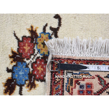Load image into Gallery viewer, 3&#39;3&quot;x4&#39;3&quot; Ivory, New Bohemian Karabakh, Serrated Center Medallion and Flower Design, Pure Wool, Hand Knotted, Oriental Rug FWR524754