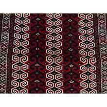 Load image into Gallery viewer, 3&#39;2&quot;x4&#39;1&quot; Maroon Red, Turkoman Repetitive Geometrical Prayer Design, Pure Wool, Hand Knotted, Oriental Rug FWR524760