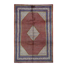 Load image into Gallery viewer, 6&#39;7&quot;x10&#39;2&quot; Tomato Red, New Persian Sarouk Mir, Full Pile, Pure Wool, Small Design, Hand Knotted, Oriental Rug FWR524766