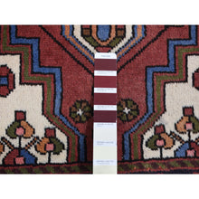 Load image into Gallery viewer, 3&#39;5&quot;x5&#39; Alabama Crimson Red, Vintage Bohemian Persian Hamadan Cross Design, Pure Wool, Hand Knotted, Oriental Rug FWR524784