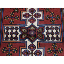 Load image into Gallery viewer, 3&#39;5&quot;x5&#39; Alabama Crimson Red, Vintage Bohemian Persian Hamadan Cross Design, Pure Wool, Hand Knotted, Oriental Rug FWR524784