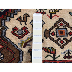 4'3"x6'8" Ivory, New Persian Mosel with Small Animal Figurines, Pure Wool, Hand Knotted, Oriental Rug FWR524790