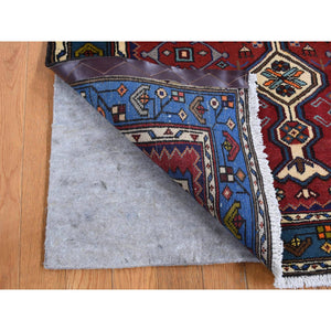 3'4"x6'8" Maroon Red, Pure Wool, Hand Knotted, New Persian Mosel, Runner Oriental Rug FWR524802