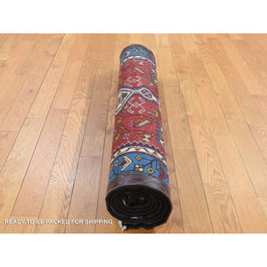 3'4"x6'8" Maroon Red, Pure Wool, Hand Knotted, New Persian Mosel, Runner Oriental Rug FWR524802