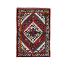 Load image into Gallery viewer, 3&#39;5&quot;x5&#39;1&quot; Burgundy Red, New Persian Hamadan, Diamond and Flower Design, Pure Wool, Hand Knotted, Oriental Rug FWR524808